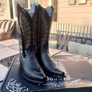 LIBERTY BLACK CABORCA 12" BLACK EMBROIDERED LEATHER BOOTS SNIP TOE 8.5